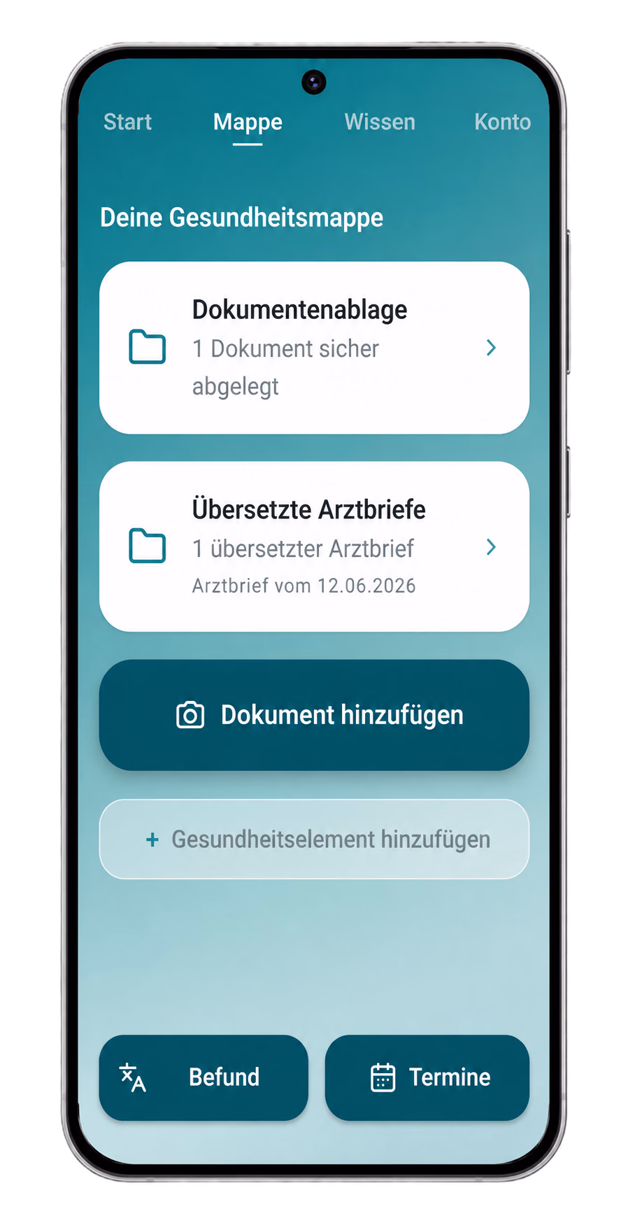 Befundkompass App mit Funktionen zur Organisation persönlicher Gesundheitsinformationen